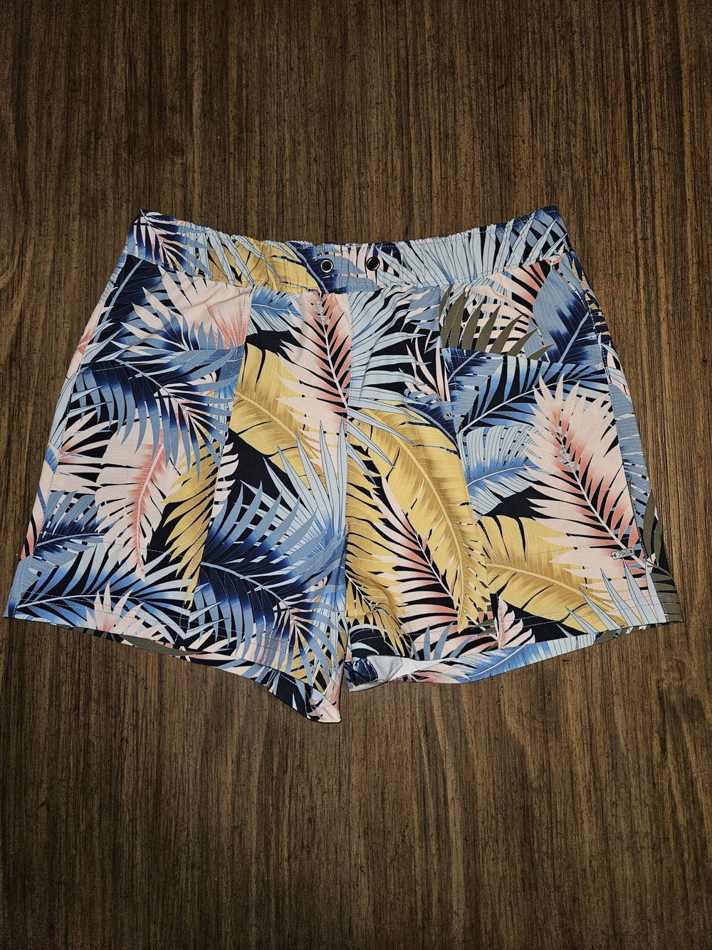 Reef Tropical Palm Print Bermuda Shorts - Blue/Yellow/Pink